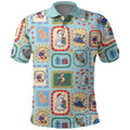 Australia Wildlife Christmas Stamp Polo Shirt Blue Aussie Native Animal Seamless Pattern
