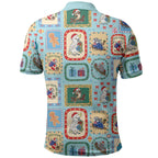 Australia Wildlife Christmas Stamp Polo Shirt Blue Aussie Native Animal Seamless Pattern