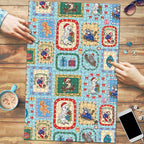 Australia Wildlife Christmas Stamp Puzzle Blue Aussie Native Animal Seamless Pattern