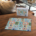 Australia Wildlife Christmas Stamp Puzzle Blue Aussie Native Animal Seamless Pattern