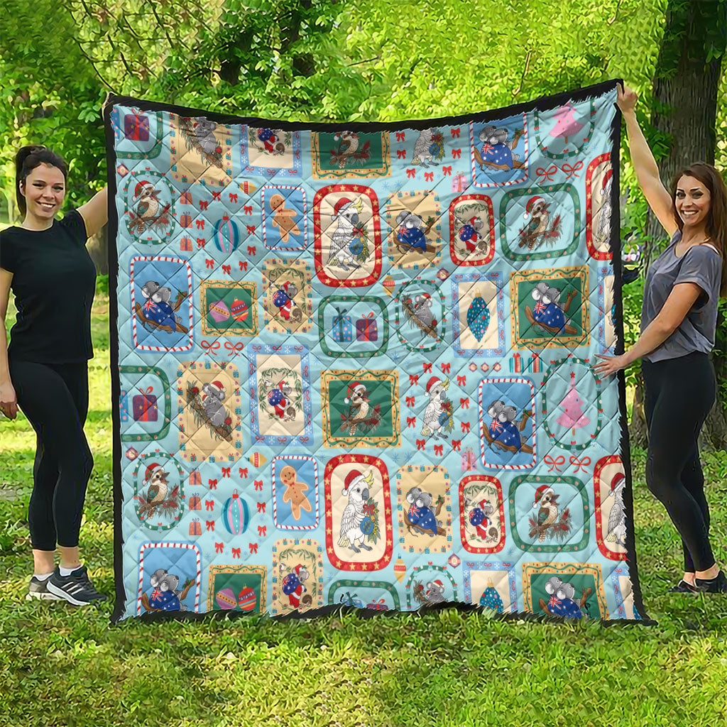 Australia Wildlife Christmas Stamp Quilt Blue Aussie Native Animal Seamless Pattern