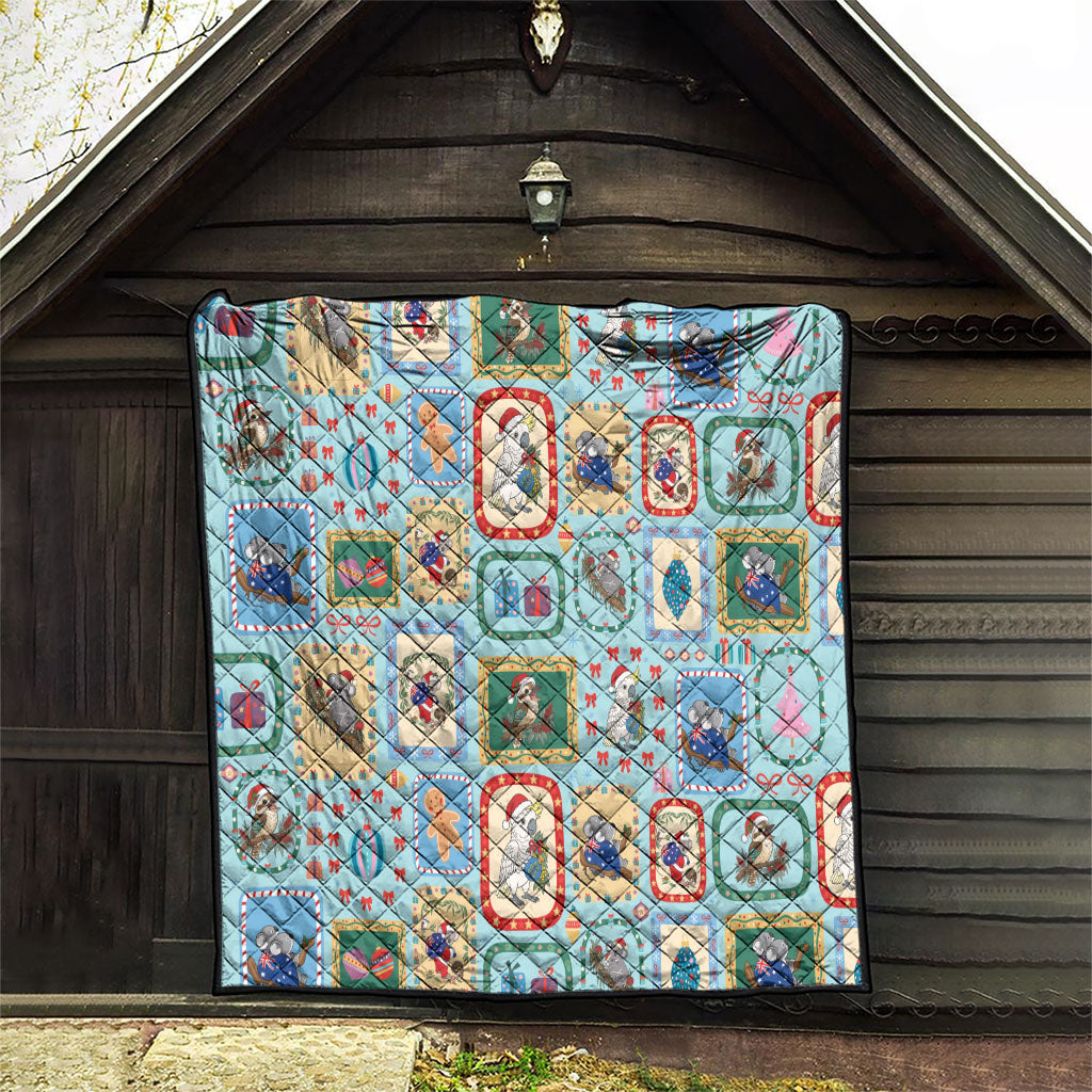 Australia Wildlife Christmas Stamp Quilt Blue Aussie Native Animal Seamless Pattern