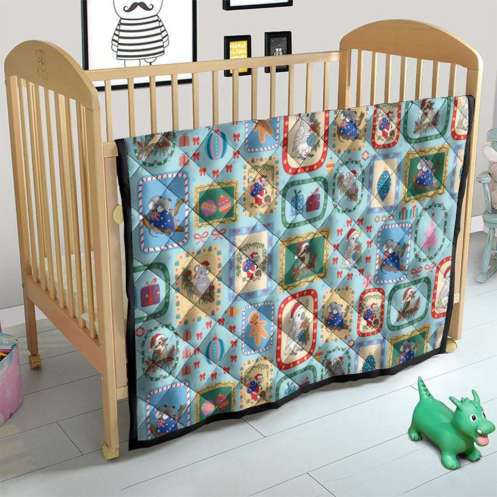 Australia Wildlife Christmas Stamp Quilt Blue Aussie Native Animal Seamless Pattern