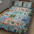 Australia Wildlife Christmas Stamp Quilt Bed Set Blue Aussie Native Animal Seamless Pattern