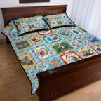Australia Wildlife Christmas Stamp Quilt Bed Set Blue Aussie Native Animal Seamless Pattern
