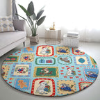 Australia Wildlife Christmas Stamp Round Carpet Blue Aussie Native Animal Seamless Pattern