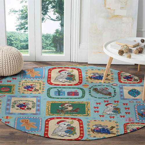 Australia Wildlife Christmas Stamp Round Carpet Blue Aussie Native Animal Seamless Pattern