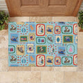 Australia Wildlife Christmas Stamp Rubber Doormat Blue Aussie Native Animal Seamless Pattern
