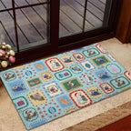Australia Wildlife Christmas Stamp Rubber Doormat Blue Aussie Native Animal Seamless Pattern