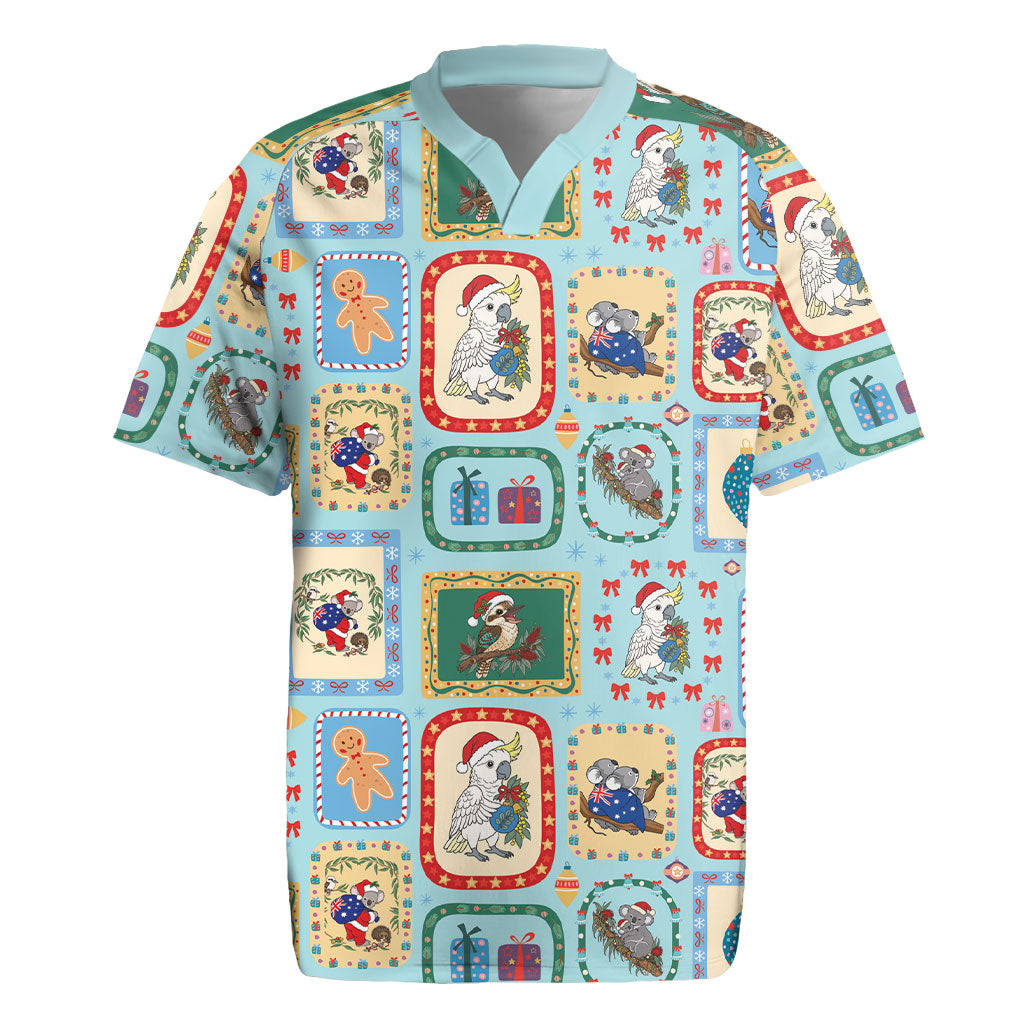 Australia Wildlife Christmas Stamp Rugby Jersey Blue Aussie Native Animal Seamless Pattern