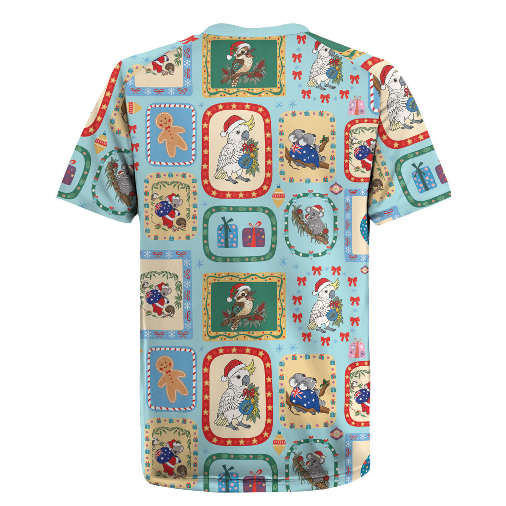 Australia Wildlife Christmas Stamp Rugby Jersey Blue Aussie Native Animal Seamless Pattern