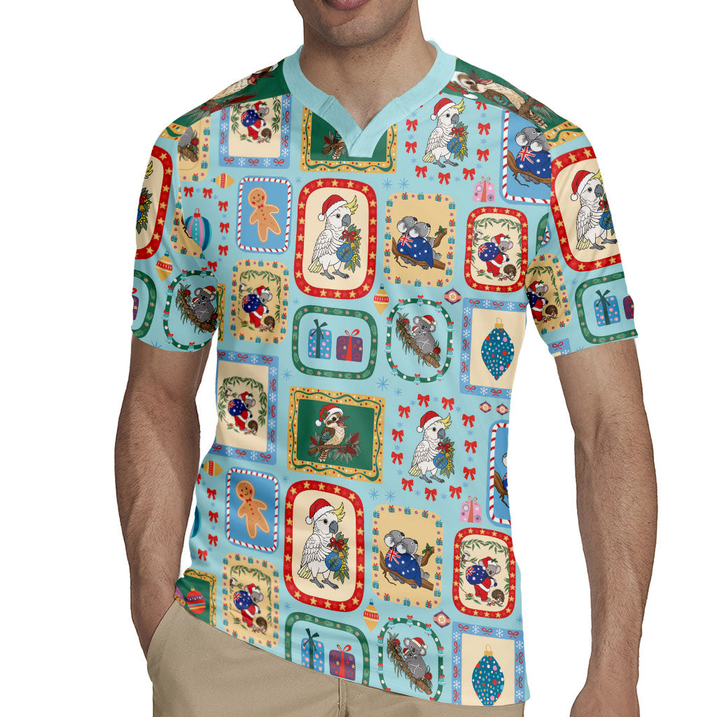 Australia Wildlife Christmas Stamp Rugby Jersey Blue Aussie Native Animal Seamless Pattern