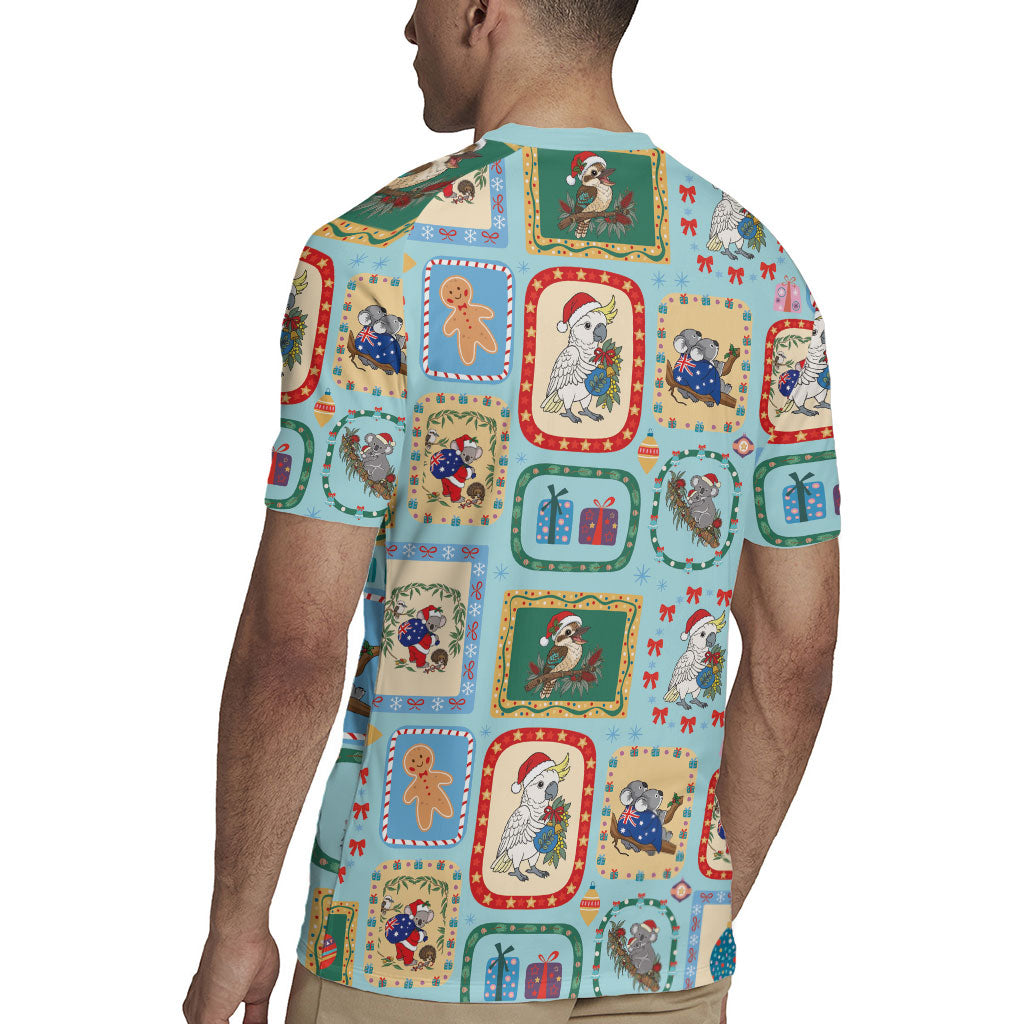 Australia Wildlife Christmas Stamp Rugby Jersey Blue Aussie Native Animal Seamless Pattern