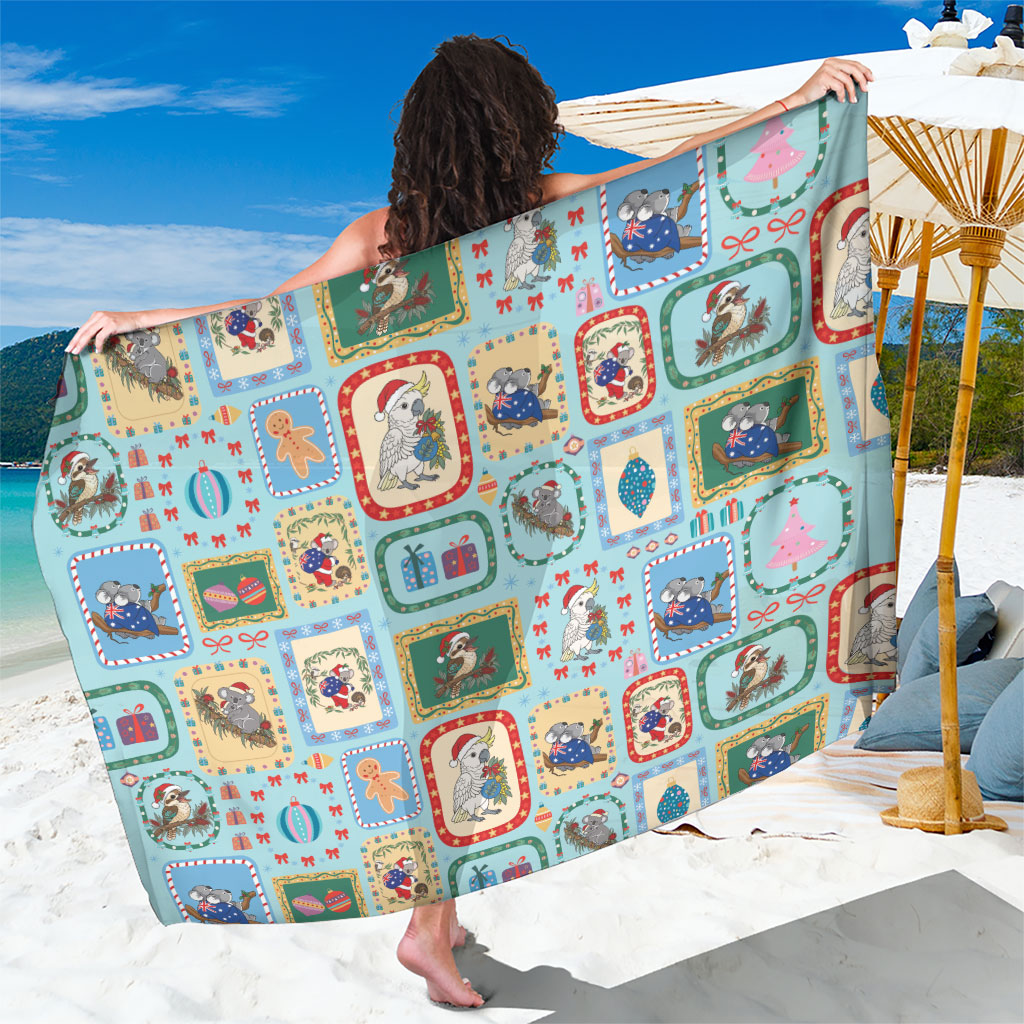 Australia Wildlife Christmas Stamp Sarong Blue Aussie Native Animal Seamless Pattern