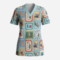 Australia Wildlife Christmas Stamp Scrub Top Blue Aussie Native Animal Seamless Pattern