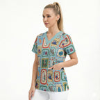 Australia Wildlife Christmas Stamp Scrub Top Blue Aussie Native Animal Seamless Pattern