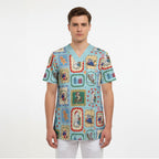 Australia Wildlife Christmas Stamp Scrub Top Blue Aussie Native Animal Seamless Pattern