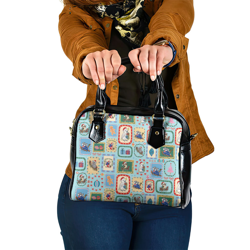 Australia Wildlife Christmas Stamp Shoulder Handbag Blue Aussie Native Animal Seamless Pattern