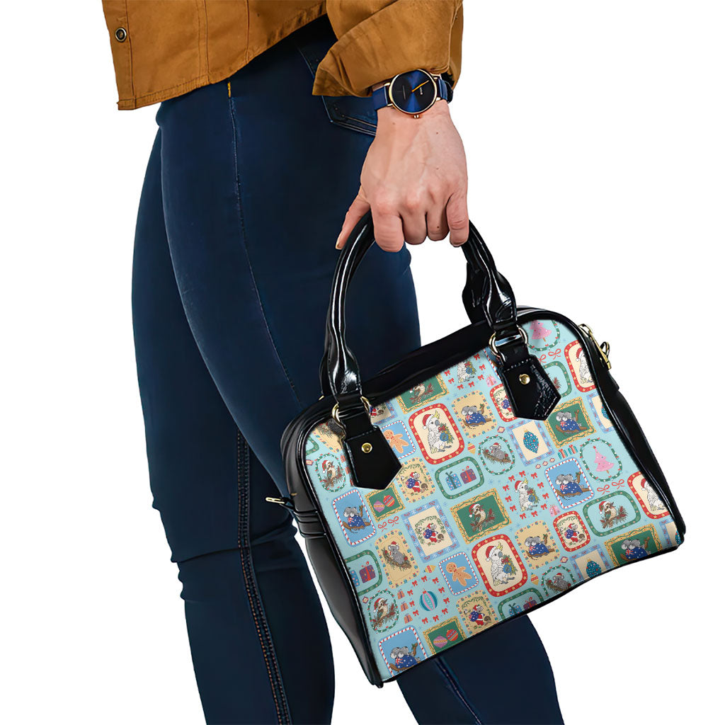 Australia Wildlife Christmas Stamp Shoulder Handbag Blue Aussie Native Animal Seamless Pattern