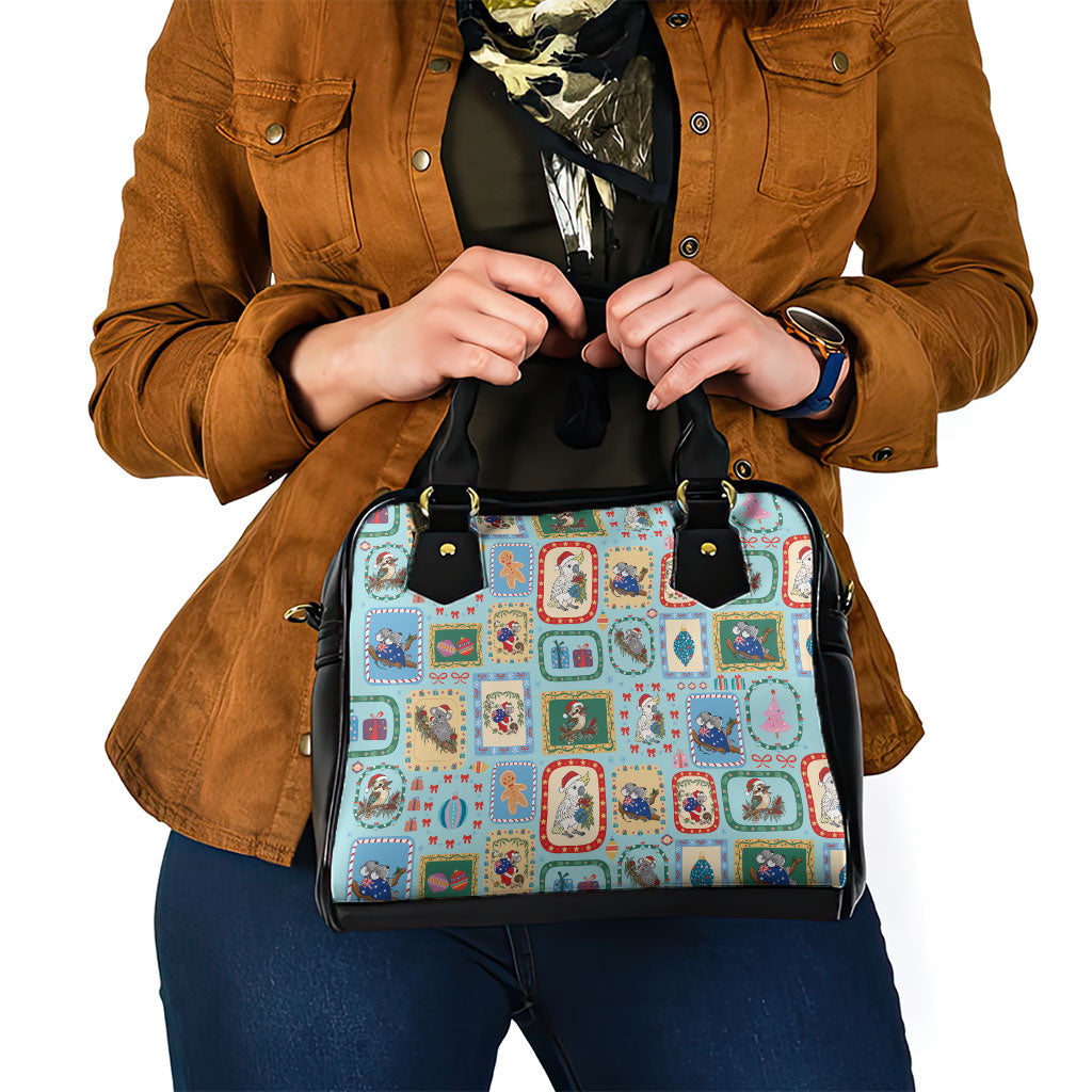 Australia Wildlife Christmas Stamp Shoulder Handbag Blue Aussie Native Animal Seamless Pattern