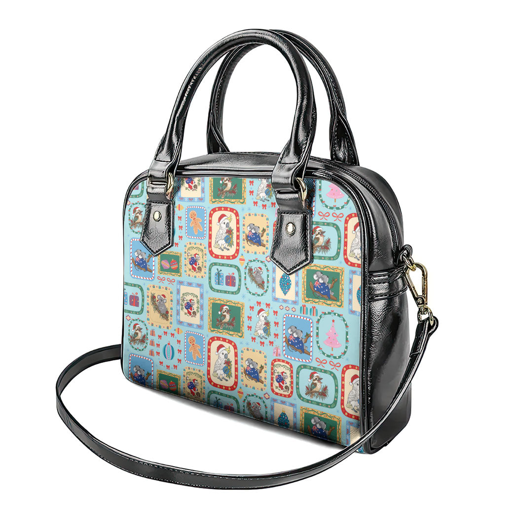 Australia Wildlife Christmas Stamp Shoulder Handbag Blue Aussie Native Animal Seamless Pattern