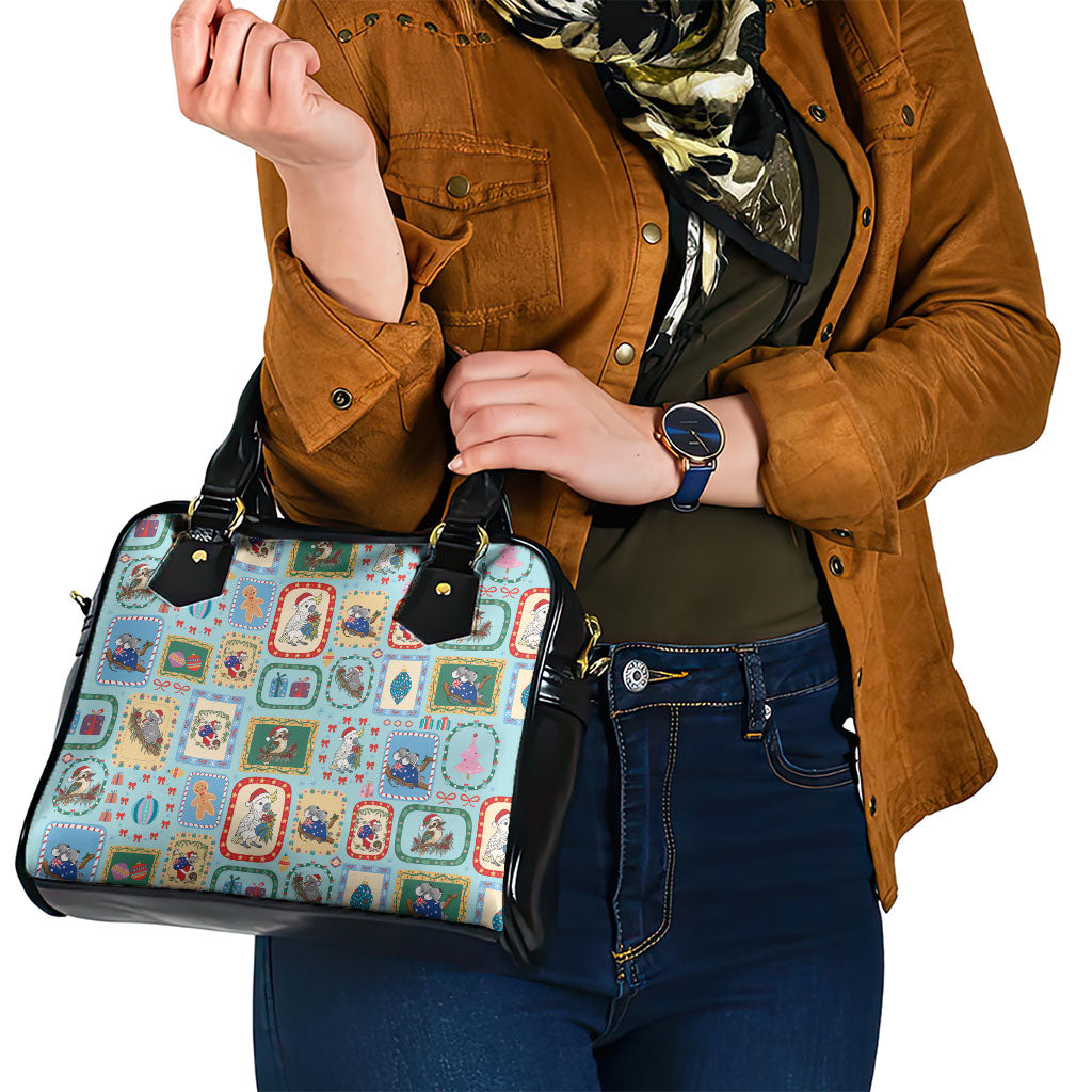 Australia Wildlife Christmas Stamp Shoulder Handbag Blue Aussie Native Animal Seamless Pattern