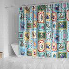 Australia Wildlife Christmas Stamp Shower Curtain Blue Aussie Native Animal Seamless Pattern