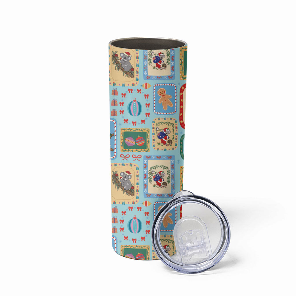 Australia Wildlife Christmas Stamp Skinny Tumbler Blue Aussie Native Animal Seamless Pattern