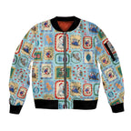 Australia Wildlife Christmas Stamp Sleeve Zip Bomber Jacket Blue Aussie Native Animal Seamless Pattern