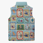 Australia Wildlife Christmas Stamp Sleeveless Puffer Jacket Blue Aussie Native Animal Seamless Pattern