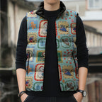 Australia Wildlife Christmas Stamp Sleeveless Puffer Jacket Blue Aussie Native Animal Seamless Pattern