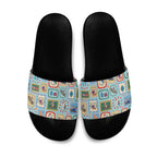 Australia Wildlife Christmas Stamp Slide Sandals Blue Aussie Native Animal Seamless Pattern