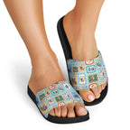 Australia Wildlife Christmas Stamp Slide Sandals Blue Aussie Native Animal Seamless Pattern
