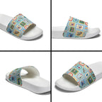 Australia Wildlife Christmas Stamp Slide Sandals Blue Aussie Native Animal Seamless Pattern