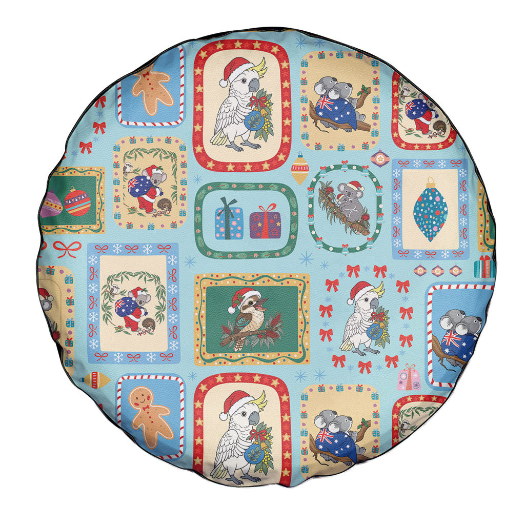 Australia Wildlife Christmas Stamp Spare Tire Cover Blue Aussie Native Animal Seamless Pattern