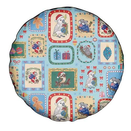 Australia Wildlife Christmas Stamp Spare Tire Cover Blue Aussie Native Animal Seamless Pattern