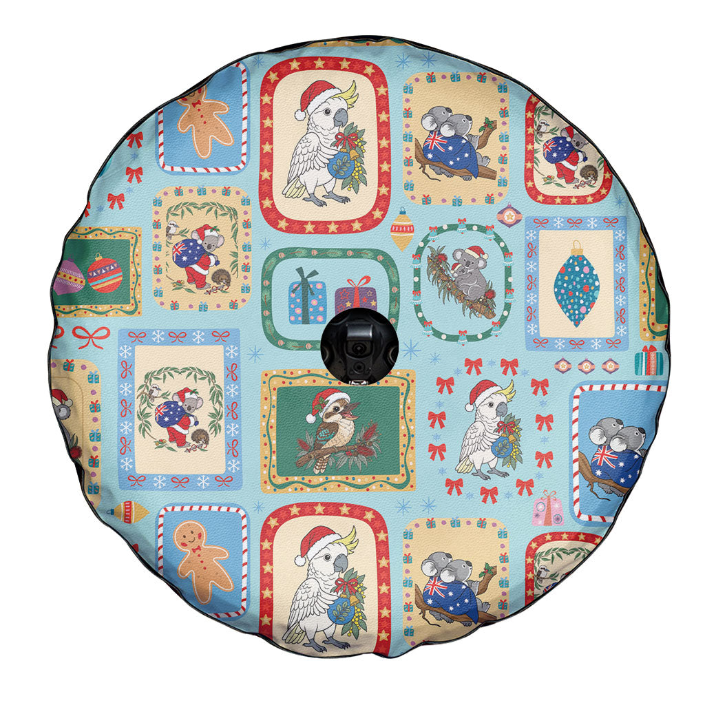 Australia Wildlife Christmas Stamp Spare Tire Cover Blue Aussie Native Animal Seamless Pattern