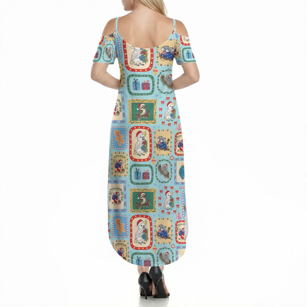 Australia Wildlife Christmas Stamp Summer Maxi Dress Blue Aussie Native Animal Seamless Pattern