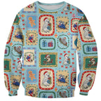 Australia Wildlife Christmas Stamp Sweatshirt Blue Aussie Native Animal Seamless Pattern