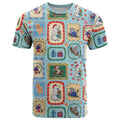 Australia Wildlife Christmas Stamp T Shirt Blue Aussie Native Animal Seamless Pattern