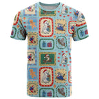 Australia Wildlife Christmas Stamp T Shirt Blue Aussie Native Animal Seamless Pattern