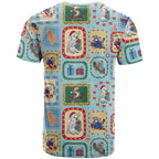 Australia Wildlife Christmas Stamp T Shirt Blue Aussie Native Animal Seamless Pattern