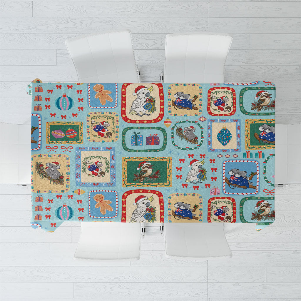 Australia Wildlife Christmas Stamp Tablecloth Blue Aussie Native Animal Seamless Pattern