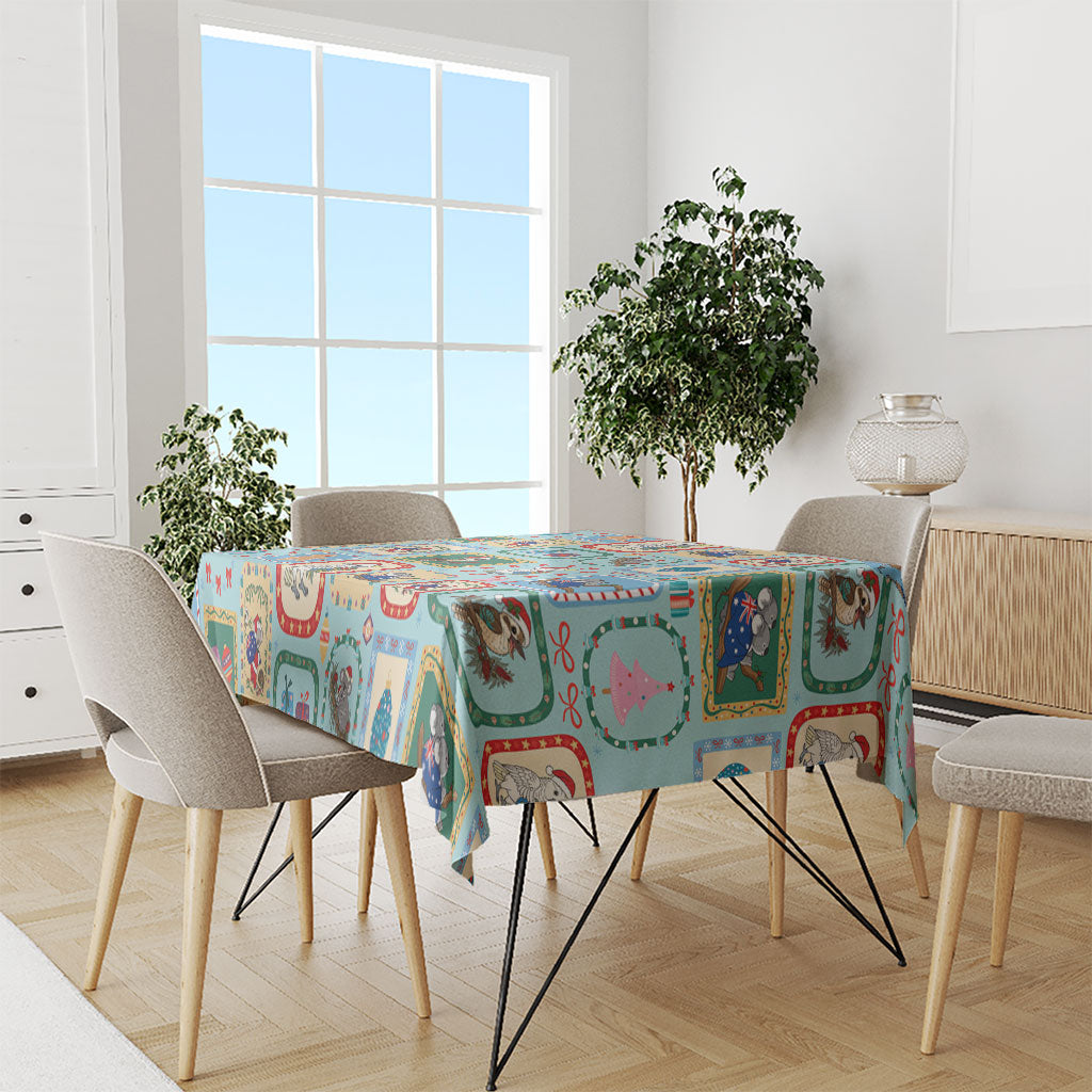 Australia Wildlife Christmas Stamp Tablecloth Blue Aussie Native Animal Seamless Pattern