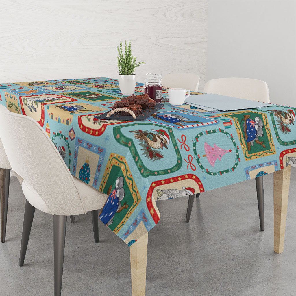 Australia Wildlife Christmas Stamp Tablecloth Blue Aussie Native Animal Seamless Pattern