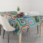 Australia Wildlife Christmas Stamp Tablecloth Blue Aussie Native Animal Seamless Pattern