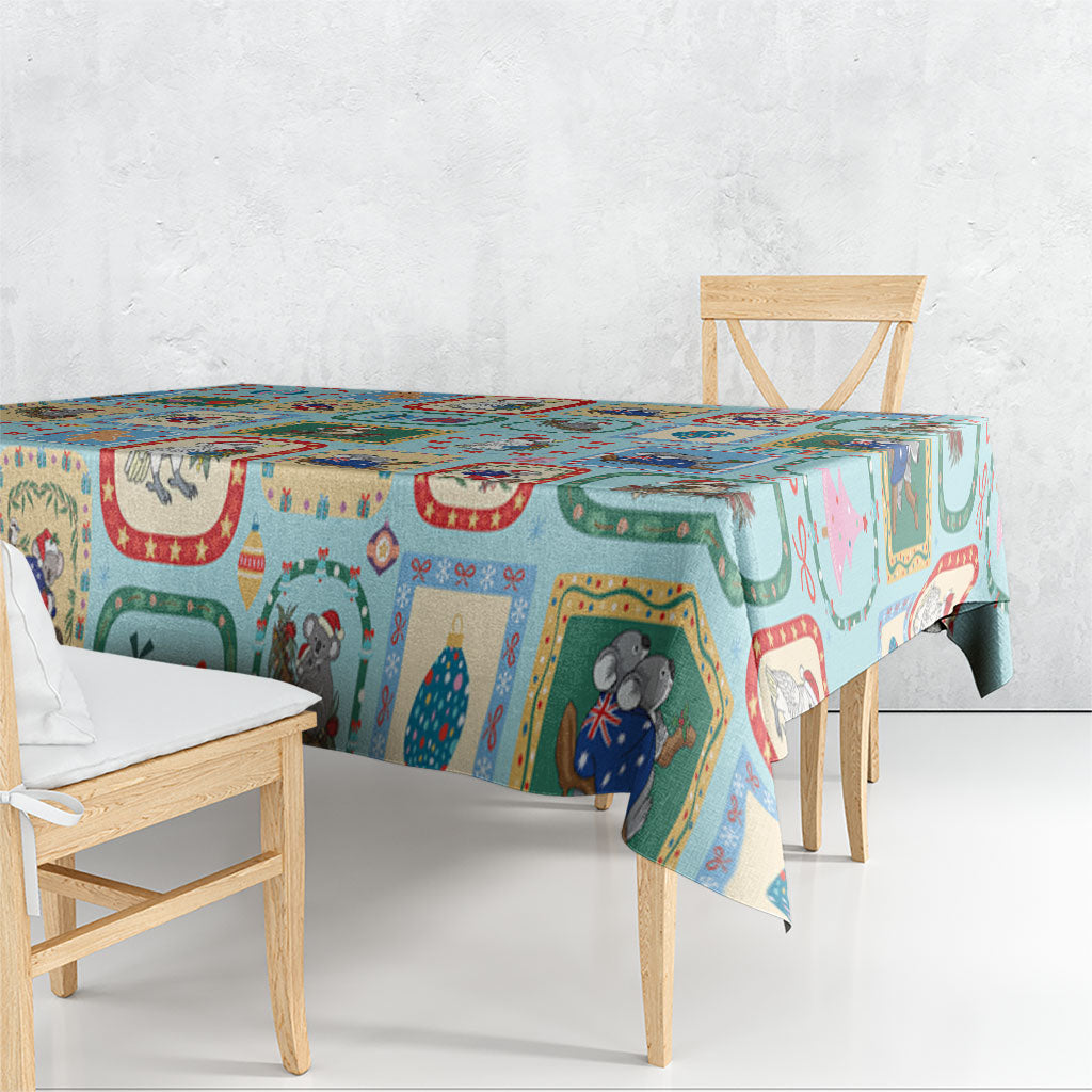 Australia Wildlife Christmas Stamp Tablecloth Blue Aussie Native Animal Seamless Pattern