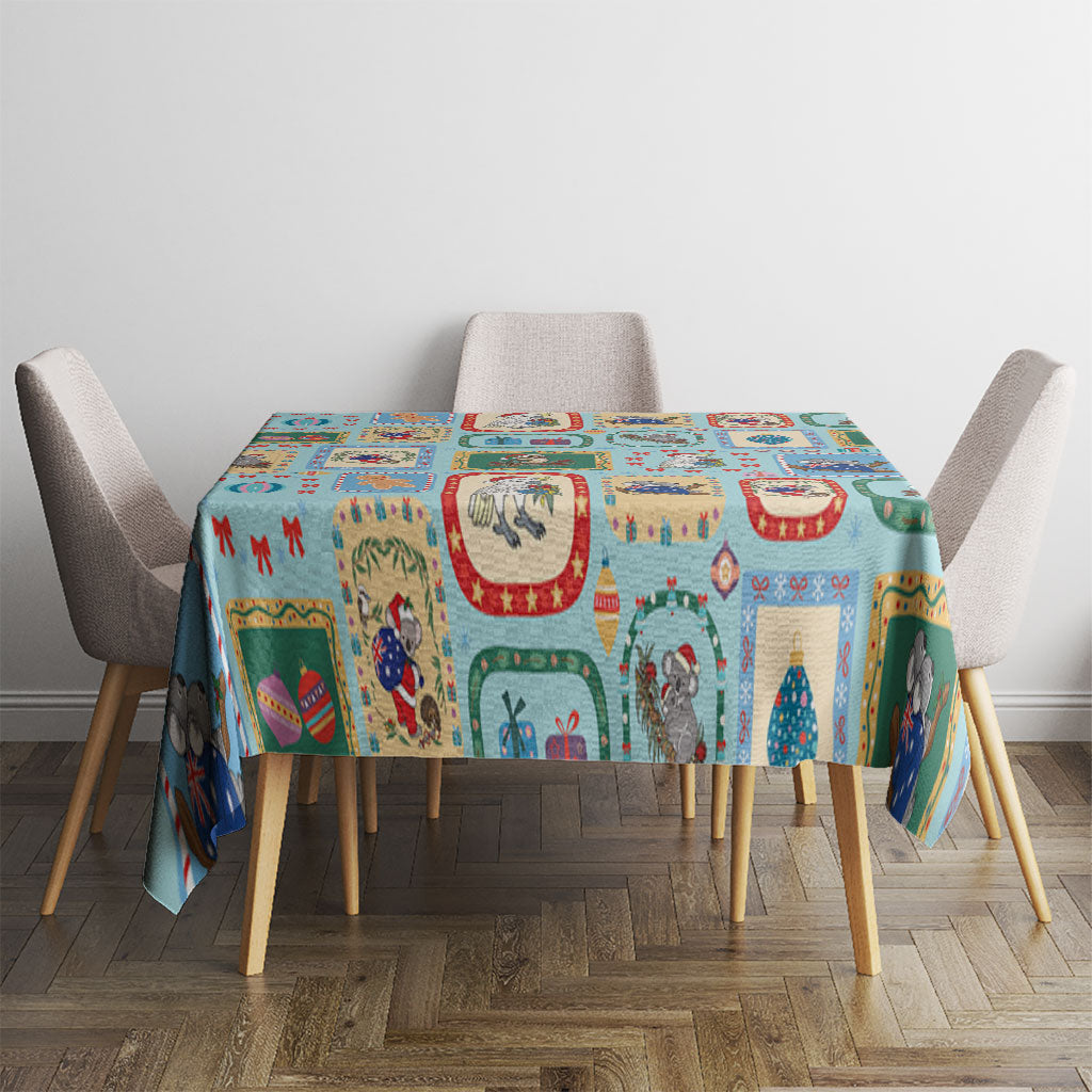 Australia Wildlife Christmas Stamp Tablecloth Blue Aussie Native Animal Seamless Pattern