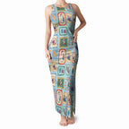 Australia Wildlife Christmas Stamp Tank Maxi Dress Blue Aussie Native Animal Seamless Pattern