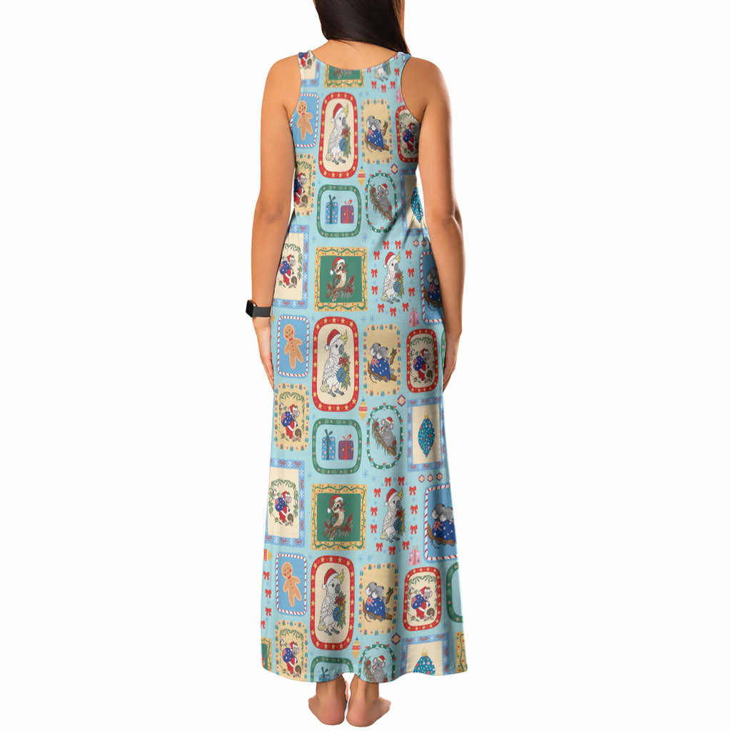 Australia Wildlife Christmas Stamp Tank Maxi Dress Blue Aussie Native Animal Seamless Pattern